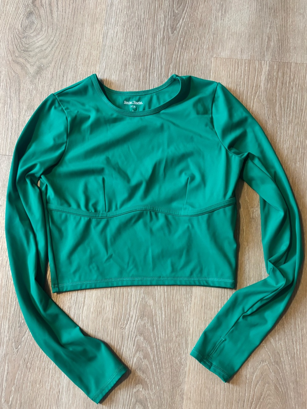 Green Long-Sleeve Crop Top, Performance Stretch